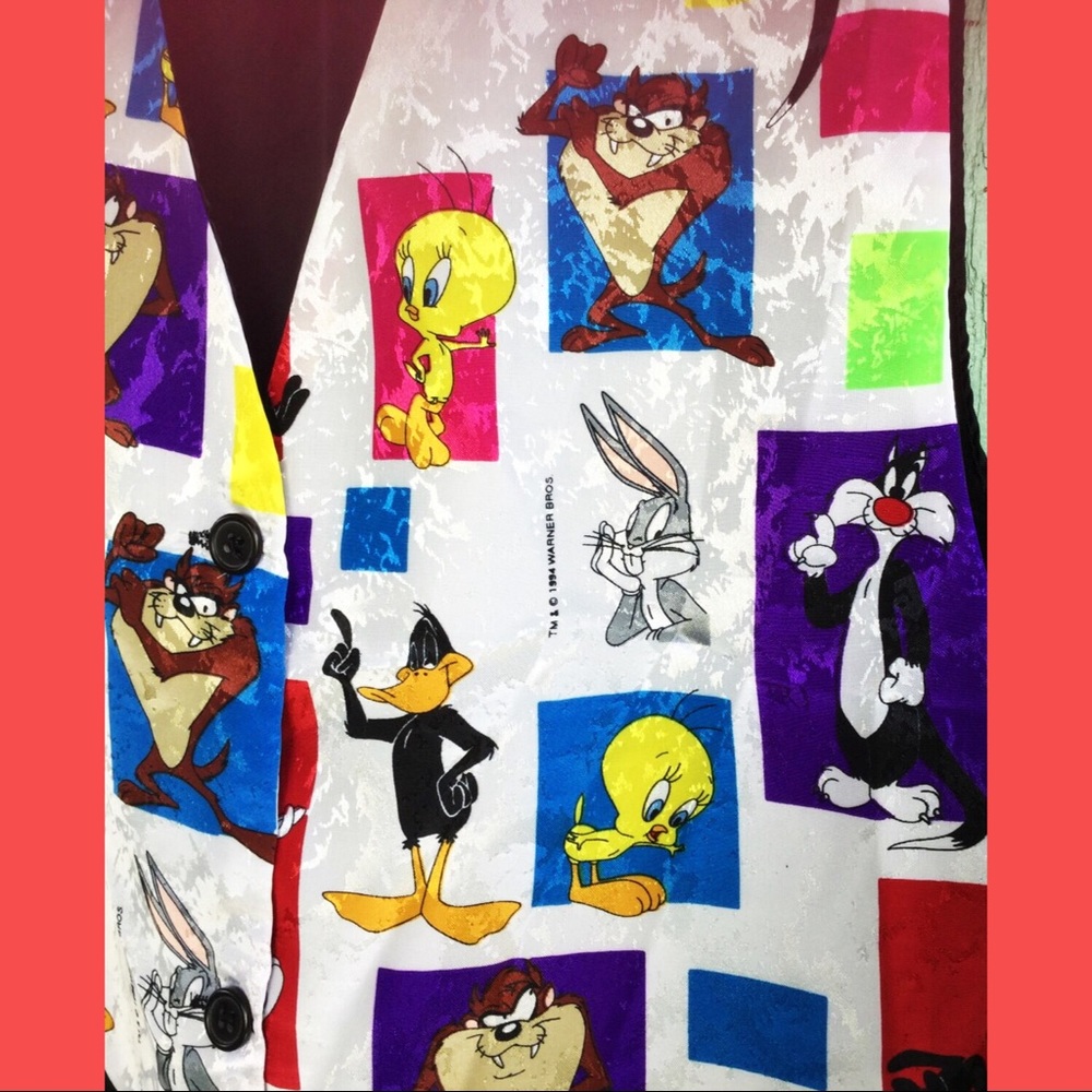 Vintage 90s Looney Tunes Characters Print Button down Vest - Picture 2 of 6